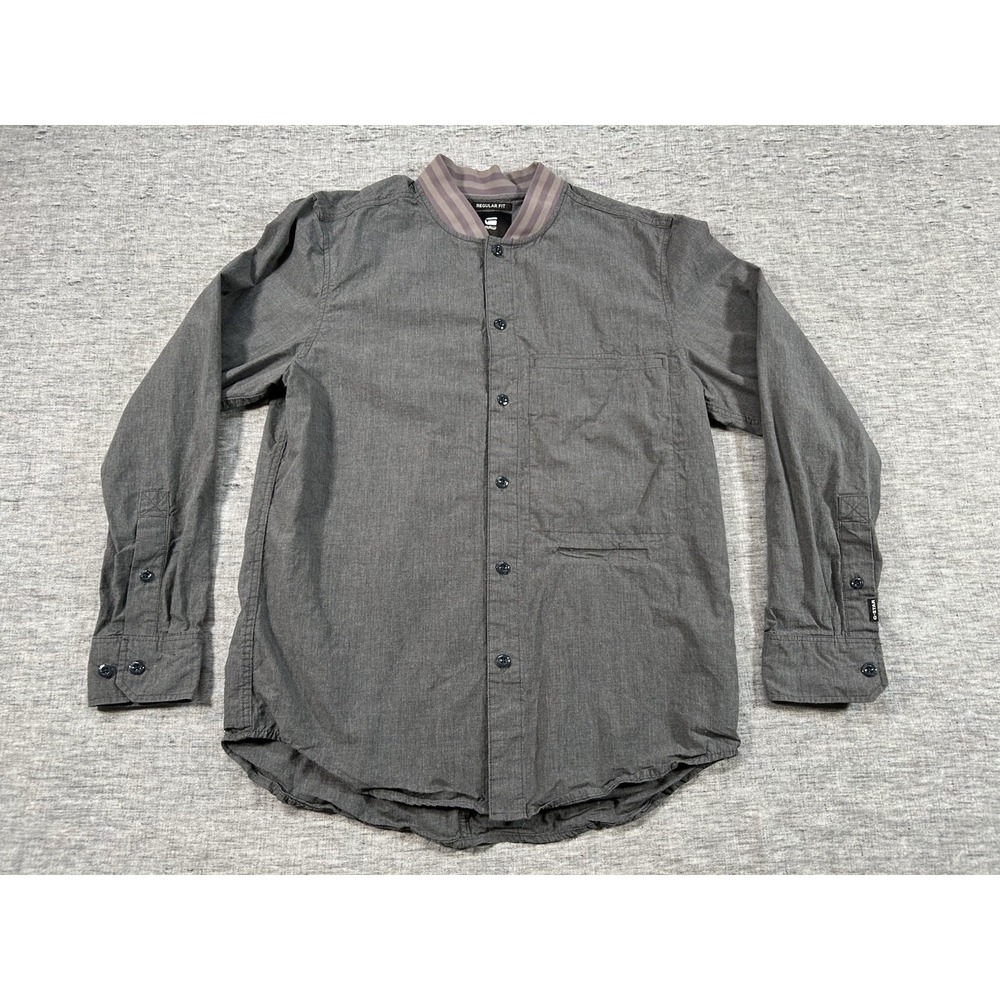 G-Star Raw Bomber Collar Shirt Mens Medium Grey Long Sleeve Single Welt Pocket